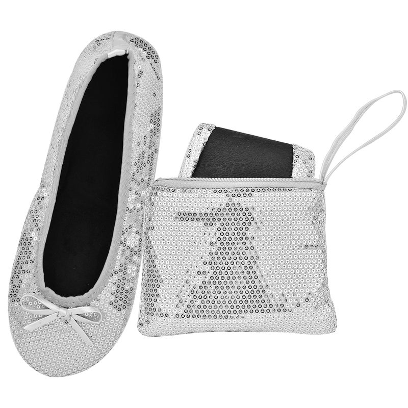 Rolly Flats Women's Foldable Flats â€“ Portable Ballet Slippers Shoes for Travel, Wedding â€“ Fits in Purse (L, Silver Sequin) - Image 1